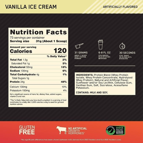 Сывороточный протеин Optimum Nutrition ON 100 WGS GF VAN ICE CREAM 3.96LB