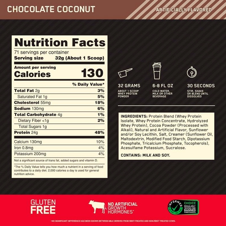 Proteine din zer Optimum Nutrition Gold Standard 100% WHEY Chocolate Coconut 5lb