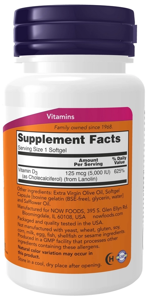 Витамины Now Foods VIT D-3 5000IU 120 SGELS