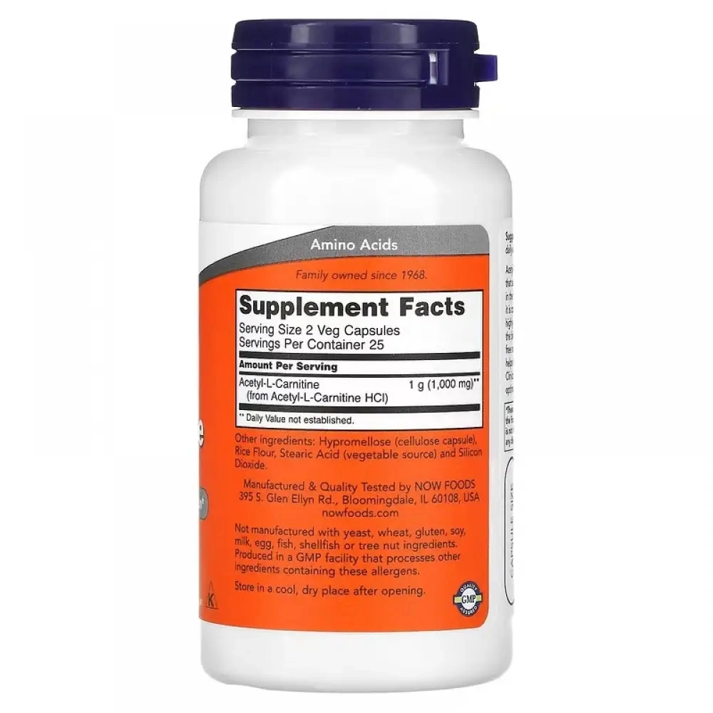 Ацетил-Л-Карнитин Now Sports ACETYL L-CARN 500mg 50 VCAPS