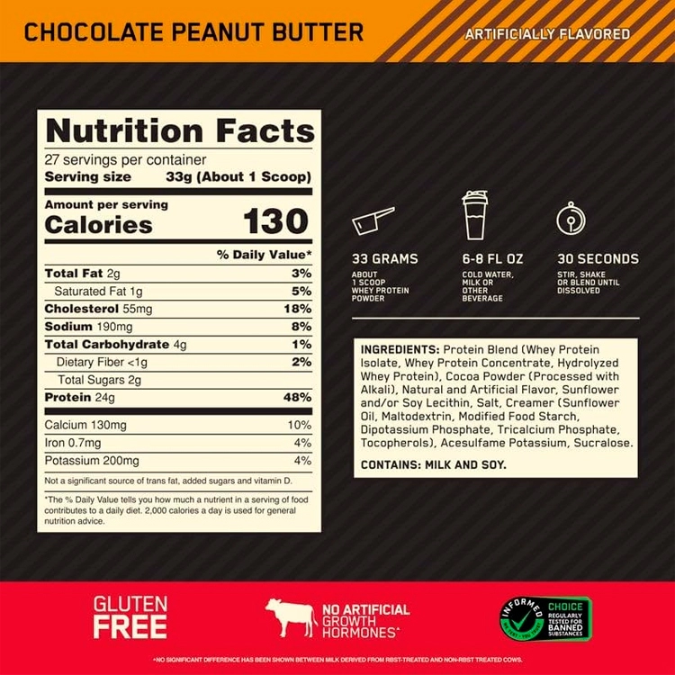 Proteine din zer Optimum Nutrition Gold Standard 100% WHEY Chocolate Peanut Butter 2lb