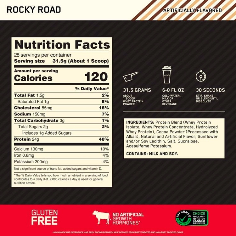 Proteine din zer Optimum Nutrition Gold Standard 100% WHEY Rocky Road 2lb