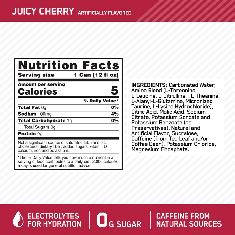 Энергетик Optimum Nutrition Amino Energy + Electrolytes, Juicy Cherry, 12 oz