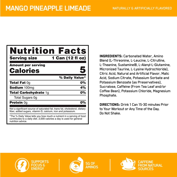 Energizant Optimum Nutrition Amino Energy + Electrolytes, Mango Pineapple Limeade, 12 oz